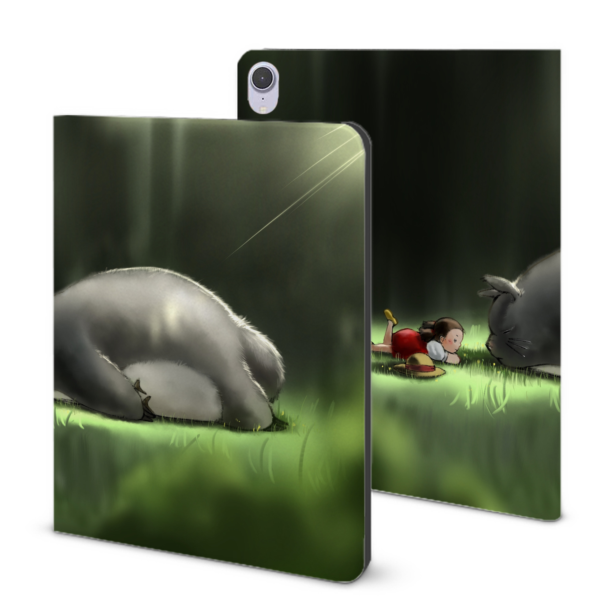 （画像用） となりのトトロ 草壁メイ 草壁サツキ My Neighbor Totoro Satsuki Kusakabe Mei Kusakabe IPad ケース ブック型 PUレザー TPU 耐衝撃 軽量 薄型 ペン収納なし 全面保護 IPad 各モデル対応